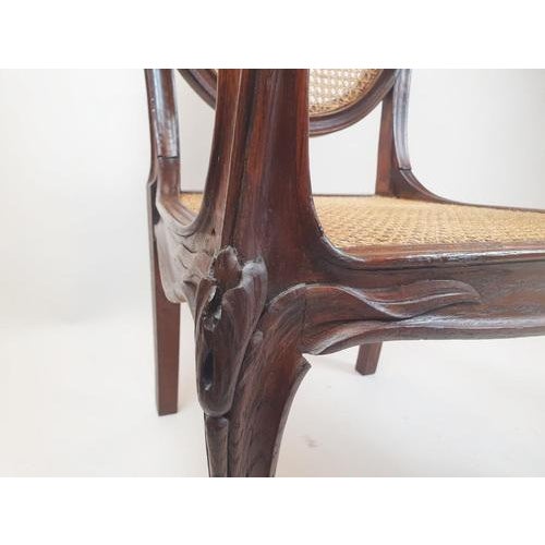 Art Nouveau Armchair in Oak and Canework, 1900s For Sale - Image 3 of 12