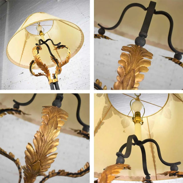 Monumental Neoclassical Style Iron Floor Lamp With Acanthus Leaf Design & Parchment Shade For Sale - Image 10 of 13