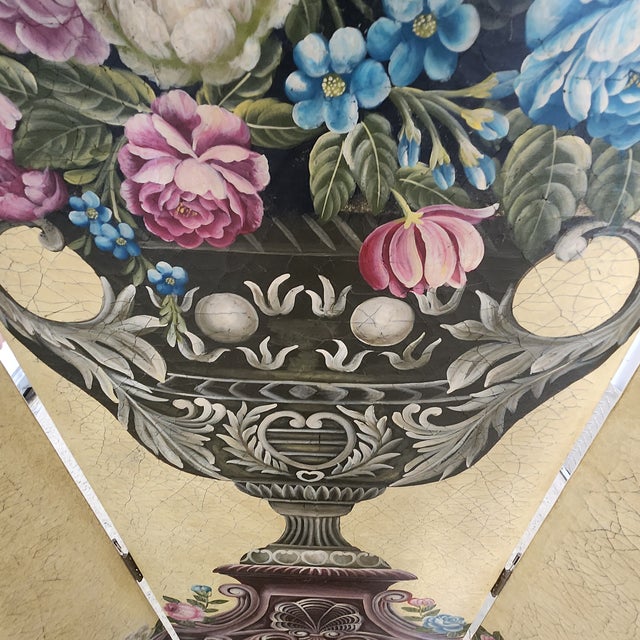 Vintage Hand-Painted Italianate Floral 3-Panel Dressing Screen Room Divider For Sale - Image 9 of 18