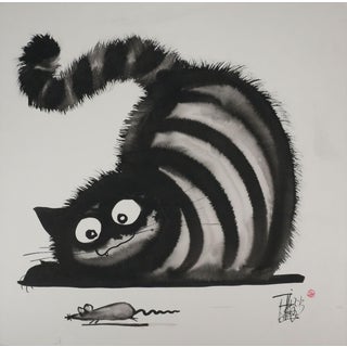 Laszlo Tibay, The Cat's Eyes, Ink and Wash For Sale