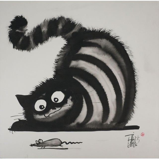 Laszlo Tibay, The Cat's Eyes, Ink and Wash For Sale