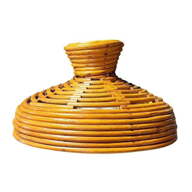 1960s 1960s Restored Mid-Century Hanging Rattan Ceiling Lamp Chandiler W/ Center Globe For Sale - Image 5 of 9