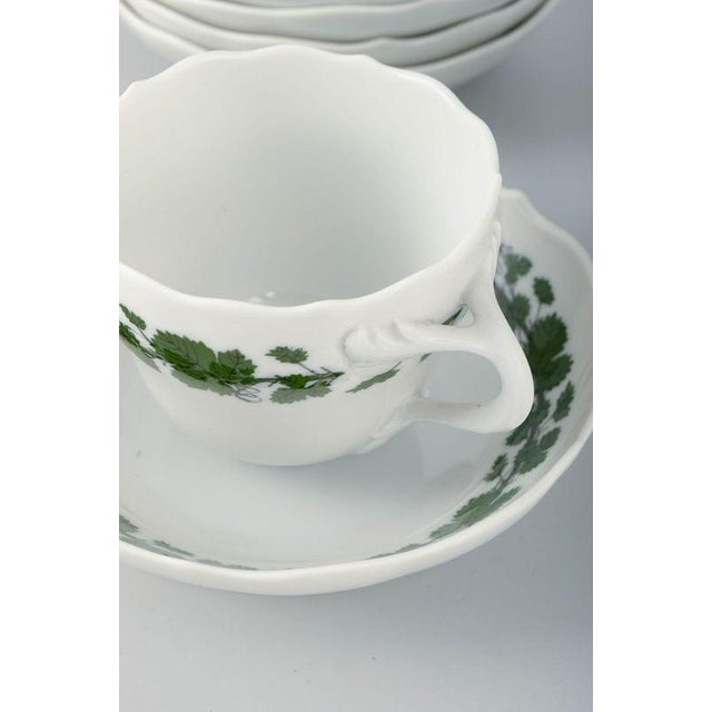 Porcelain Mocha Cups with Saucers in Vine-Leaf Pattern from Meissen, Germany, Set of 12 For Sale - Image 3 of 6