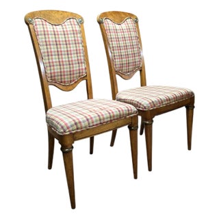 Pair of Late 19th Century Neoclassical Directoire-Style Burl Walnut Side Chairs With Rosette Mounts For Sale