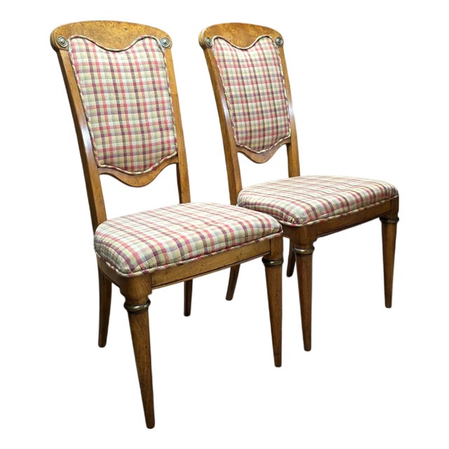 Pair of Late 19th Century Neoclassical Directoire-Style Burl Walnut Side Chairs With Rosette Mounts For Sale