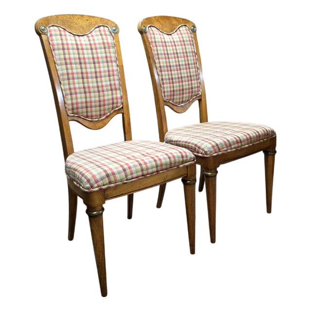 Pair of Late 19th Century Neoclassical Directoire-Style Walnut Side Chairs With Rosette Mounts For Sale