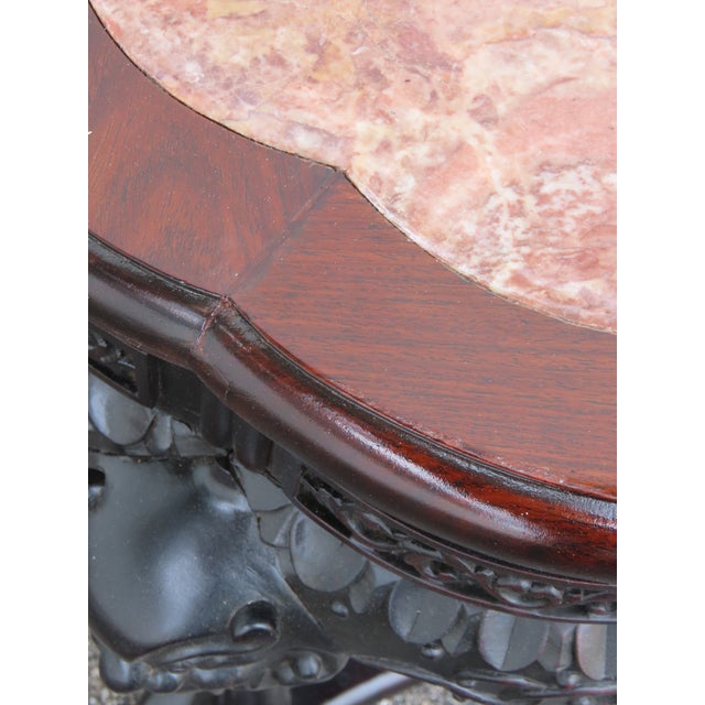 Early 1900s Oriental Heavy Carved Flower Statue Stand Side Table 6338 For Sale - Image 14 of 17