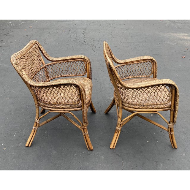 Vintage Palecek Colonial Style Rattan Chairs- Set of 2 | Chairish
