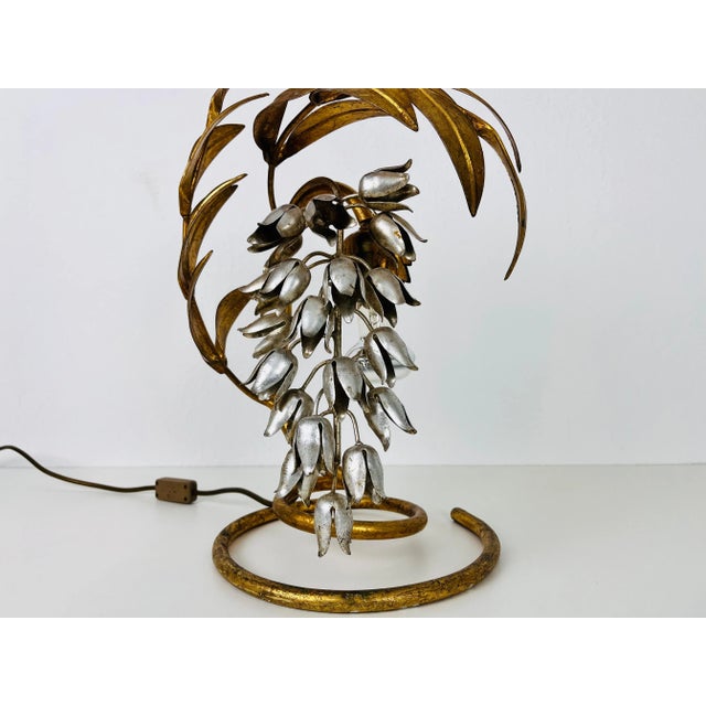 Hans Kögl Golden Florentine Flower Shape Table Lamp by Hans Kögl, Germany, 1970s For Sale - Image 4 of 9