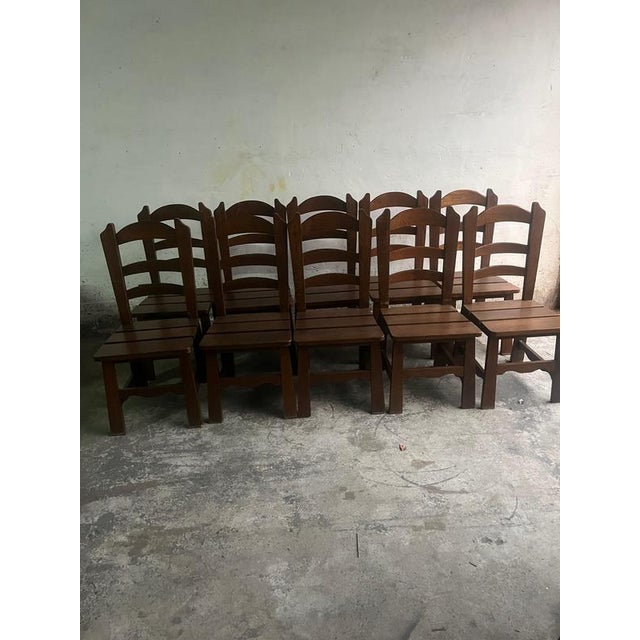 Brutalist Wooden Chairs, 1970s, Set of 10 For Sale - Image 14 of 14