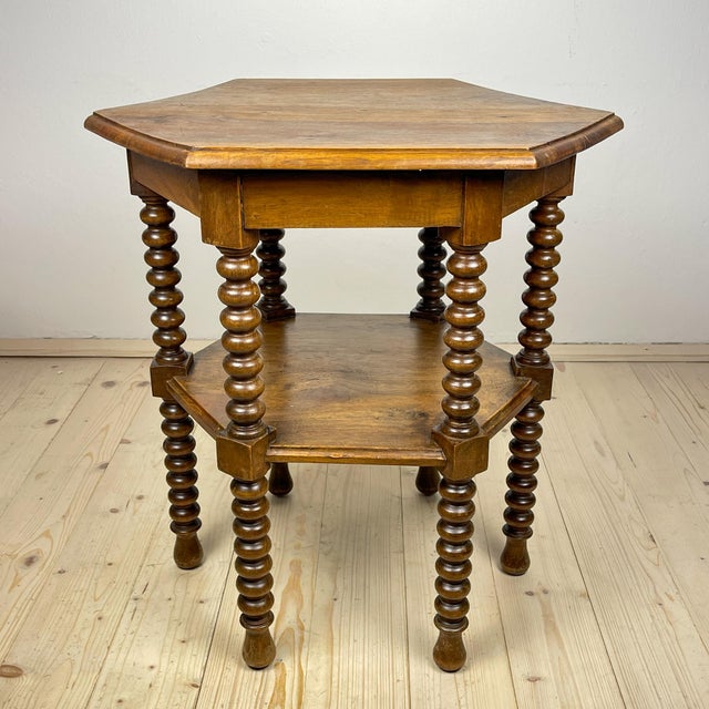 Vintage Hexagonal Walnut Side Table, 1930s For Sale - Image 3 of 18