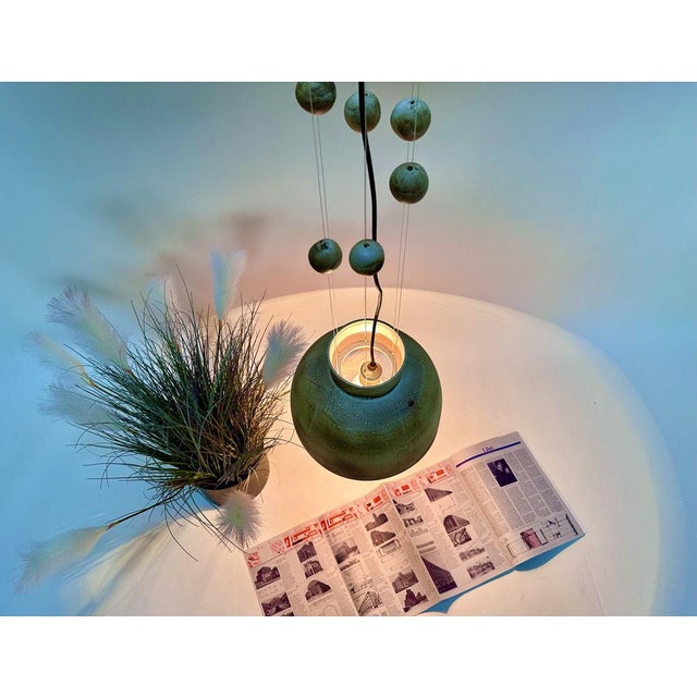 Large Brutalist Studio Ceramic Art Hanging Lamp with Cascading Ceramic Spheres attributed to Bücking-Börnsen, Germany, 1960s For Sale - Image 10 of 18