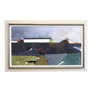 Mid-Century Modern 'Edge of the Land' Vintage Original Abstract Landscape Oil Painting by Swedish Artist Hans Osswald (1919-1983), Framed