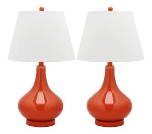 24 Inch H Gourd Glass Table Lamp in Blood Orange - a Pair