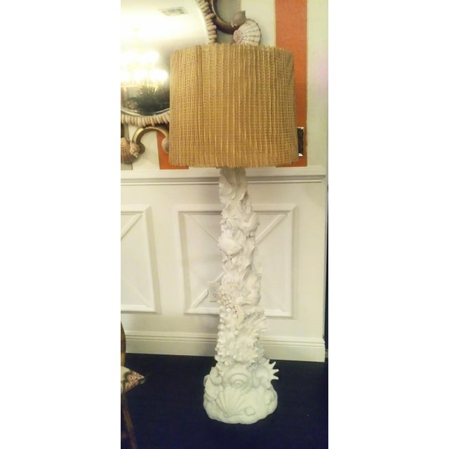 Paint LargeCoastal Coral Seaside Clamshell Tall Floor Lamp W/Shade For Sale - Image 7 of 13