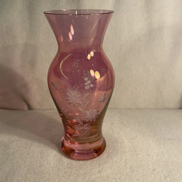 Vintage MCM Royal Danube Floral Etched Hand Cut Vases-Set of 3 For Sale - Image 9 of 10