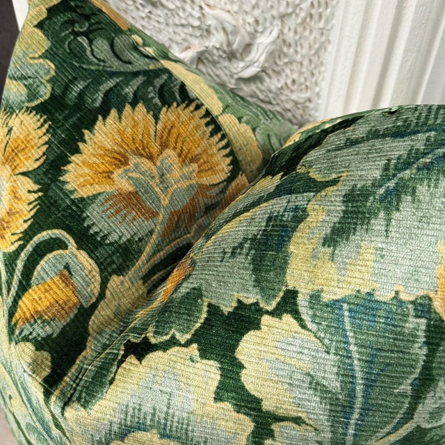 Contemporary Chelsea Velvet Emerald and Saffron Pillow For Sale - Image 3 of 6