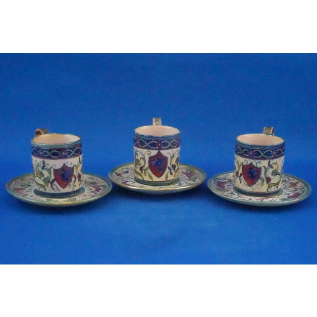 Ceramic Cups and Saucers by Alfredo Santarelli for Gualdo Tadino, 1890s, Set of 6 For Sale - Image 3 of 18