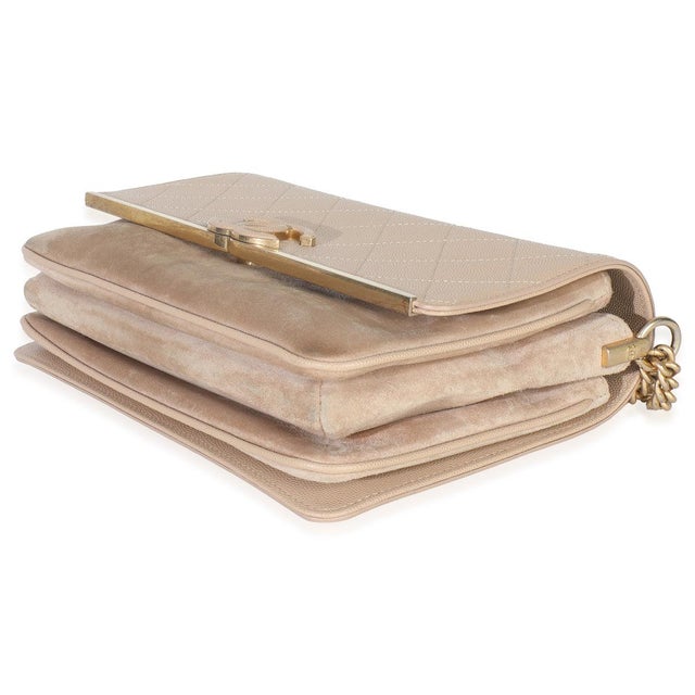 Animal Skin Beige Quilted Caviar Suede Lady Coco Chain Flap Bag For Sale - Image 7 of 9