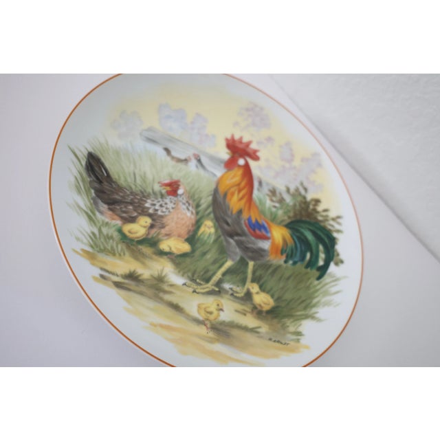 American Vintage Royal Staffordshire Rooster & Hen Plates by H. Rajot – Set of 2 Hand-Painted Barnyard Wall Décor or Serving Plates For Sale - Image 3 of 7