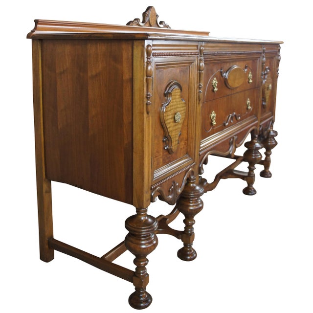 Antique Early 20th Century Jacobean Elizabethan Walnut Buffet Burled
