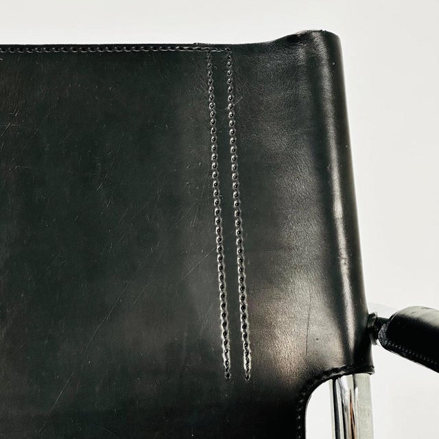 Metal Vintage Italian Visitor Chair in Black Leather by Marcel Breuer, 1980s For Sale - Image 7 of 11