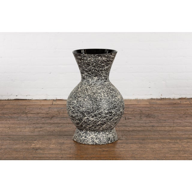 Late 20th Century Prem Collection Artisan Made Black and White Vase with Dripping Décor For Sale - Image 5 of 12
