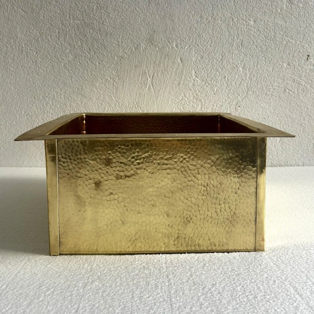 Farmhouse Farmhouse Country Square Brass Hammered Finish Drop-In Sink & Brass Drain For Sale - Image 3 of 10