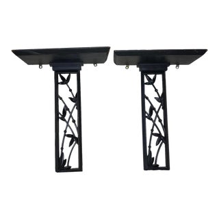 1950s Pair of Black Mid Century Modern Wooden Syroco Wood Wall Shelves Bamboo Motive For Sale