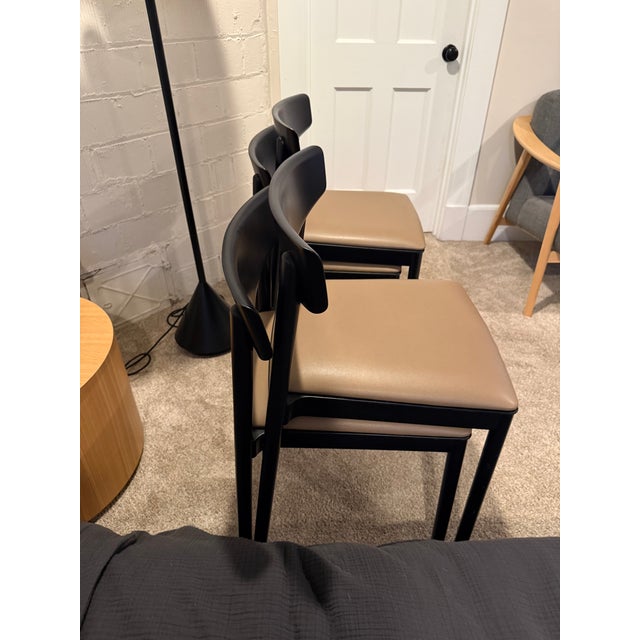 Andreu World 'Smart Chair' Stacking Dining Chairs, Set of 4 - Black Beechwood & Taupe Leather For Sale - Image 4 of 8