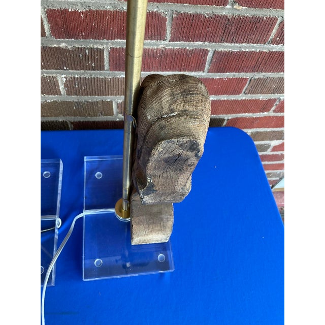 Pair Antique French Dolphin Architectural Fragment Lamps W/Lucite Bases For Sale - Image 9 of 9