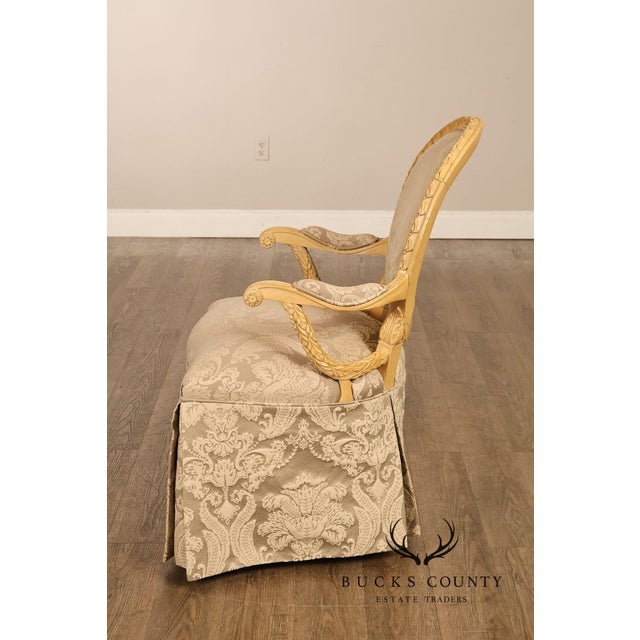 Louis XVI Style Pair Of Painted Oval Back Armchairs With Upholstered Seats For Sale - Image 9 of 18