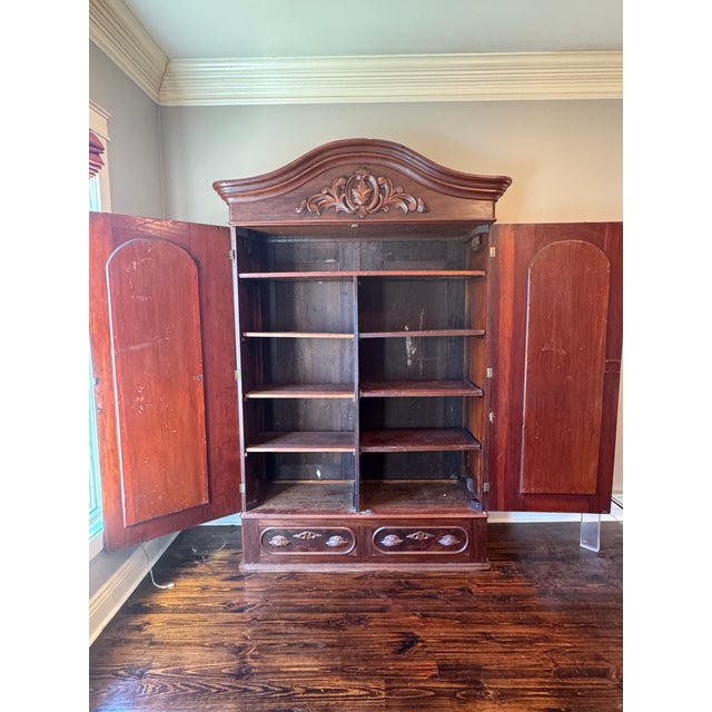 Mid-19th Century Victorian Rococo Revival Flame Mahogany Armoire For Sale In New Orleans - Image 6 of 7