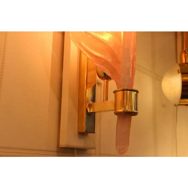 Leaf-Shaped Pink Murano Glass Wall Sconces in the style of Barovier, 2000s, Set of 2 For Sale - Image 12 of 18