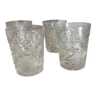 Set of 4 Tiffany l.c.t. Signed Antique Brilliant Cut Crystal Low Ball Glasses H: 3.5" For Sale