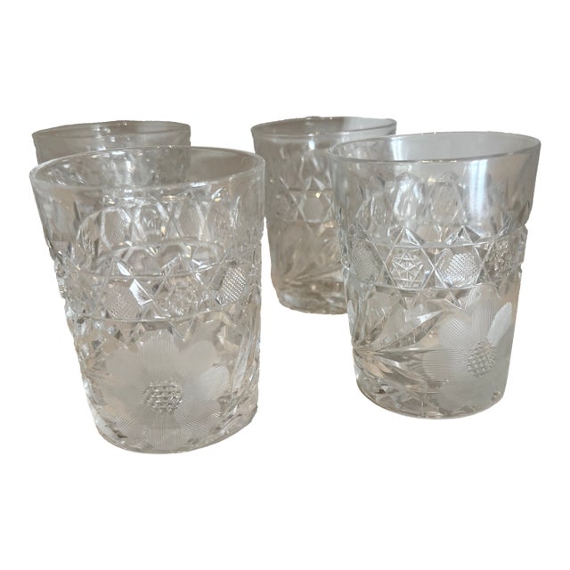 Set of 4 Tiffany l.c.t. Signed Antique Brilliant Cut Crystal Low Ball Glasses H: 3.5" For Sale