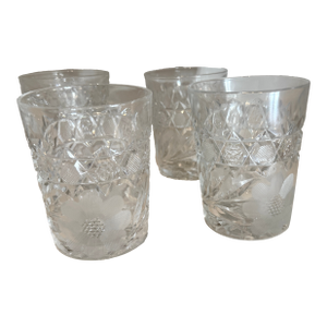 Set of 4 Tiffany l.c.t. Signed Antique Brilliant Cut Crystal Low Ball Glasses H: 3.5"