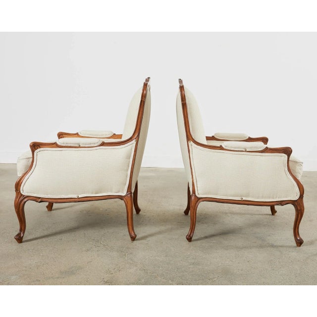 Pair of Country French Provincial Walnut Carved Armchairs For Sale - Image 4 of 13