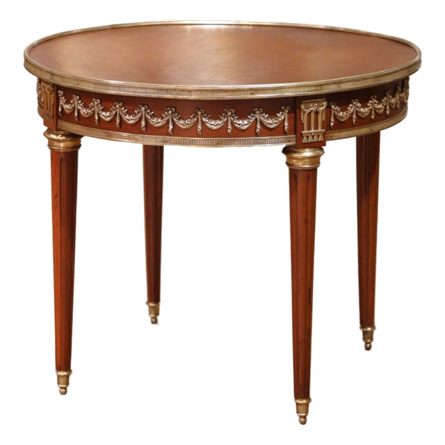 French Louis XVI Mahogany Guéridon With Marquetry Top and Bronze Mounts For Sale