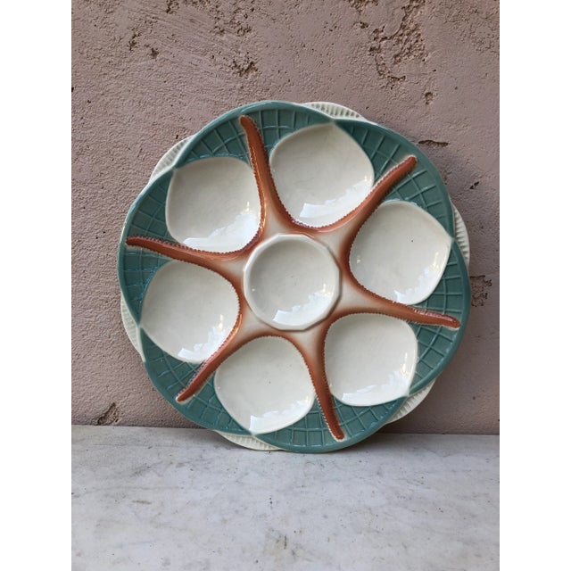 1930s Circa 1920 Sarreguemines French Majolica Starfish Oyster Plate Digoin For Sale - Image 5 of 5