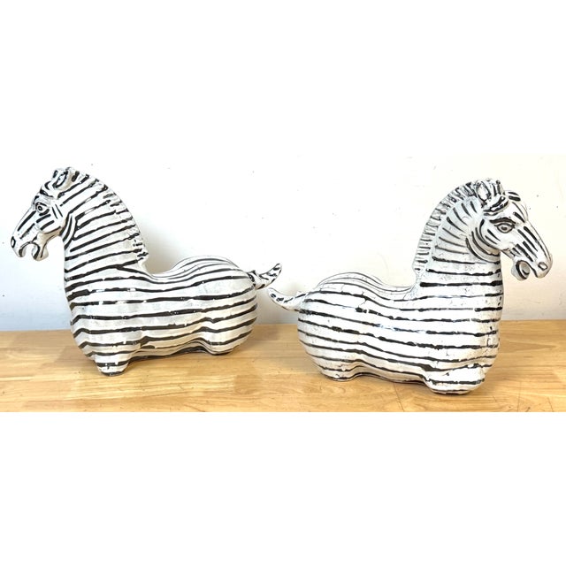 Pair Italian Mid-Century Modern Glazed Pottery Zebra Style of Raymor For Sale - Image 4 of 12