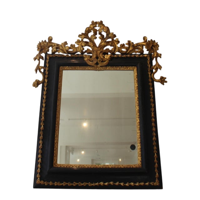 19c Italian Antique Giltwood and Black Mirror For Sale - Image 4 of 5