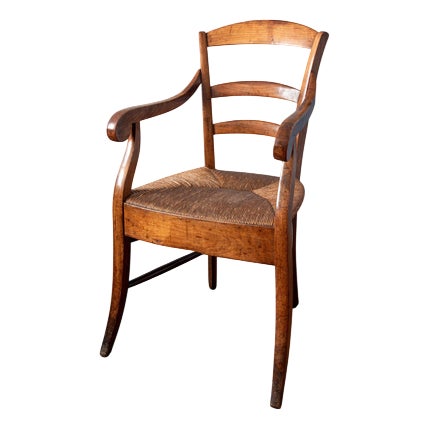 French Scroll Armchair with Rush Seat, 19th Century For Sale