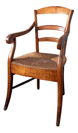 French Scroll Armchair with Rush Seat, 19th Century
