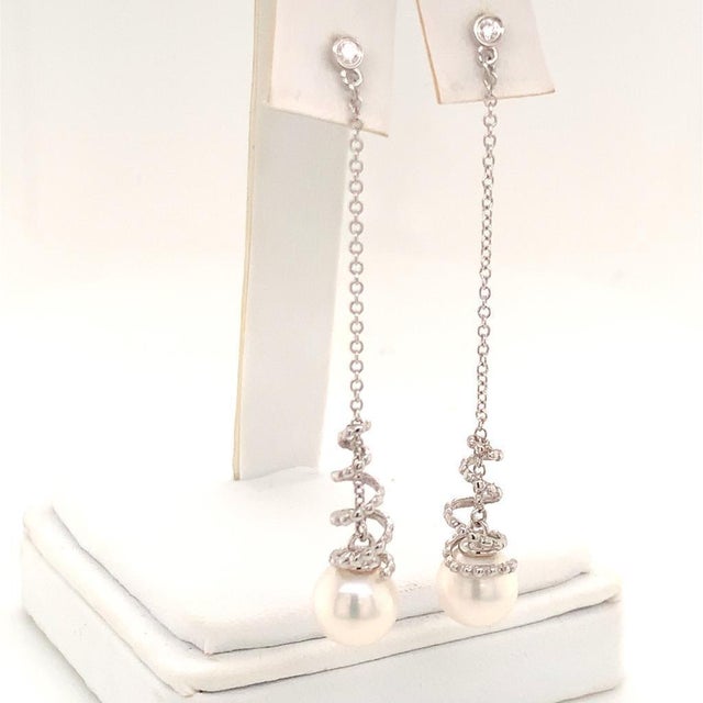 Akoya Pearl Earrings 14k White Gold Certified For Sale - Image 11 of 13