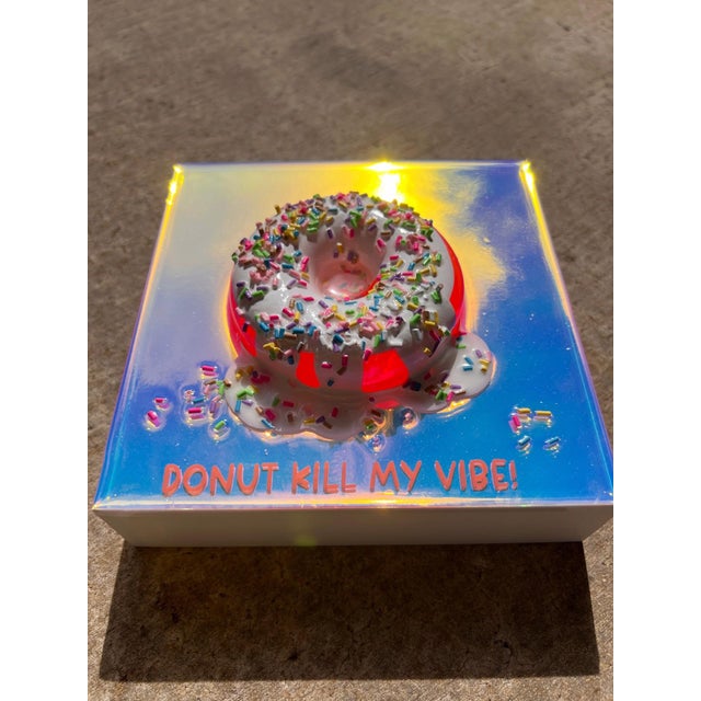 Contemporary S Donut Kill My Vibe #2 by Ana Hefco | Mixed Media on Wood Featuring a Colorful Donut For Sale - Image 3 of 5