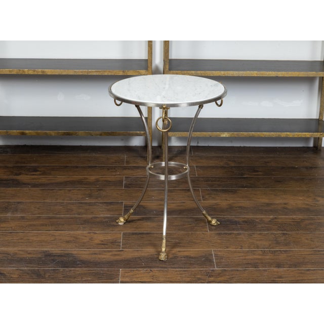 Maison Jansen Midcentury Italian Maison Jansen Style Steel and Brass Table with Marble Top For Sale - Image 4 of 11