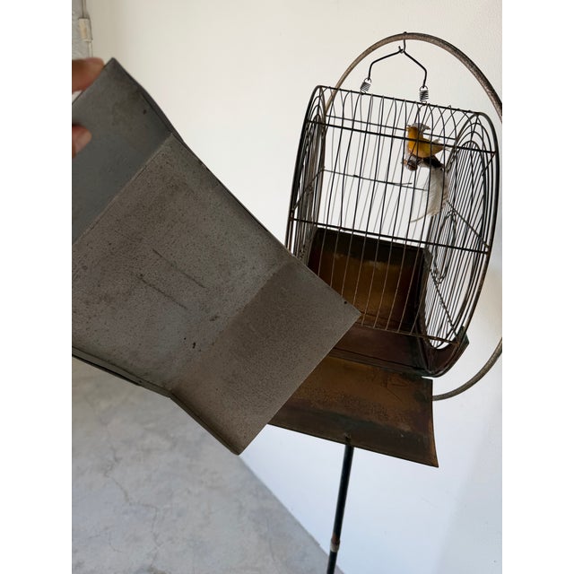 Vintage Art Deco Style Hendryx Copper & Metal Hatbox Birdcage on Stand For Sale - Image 10 of 11
