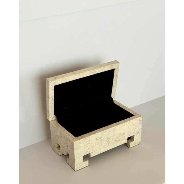 Stone 1980s Art Deco Revival Tessellated Stone & Greek Key Feet Box For Sale - Image 7 of 9