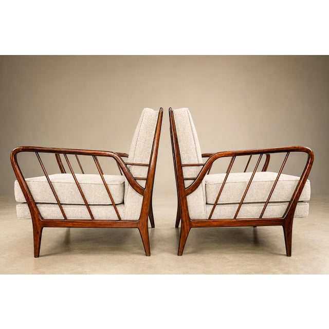 1960s Mid-Century Brazilian Armchairs by Rino Levi, Hardwood & Bouclé, 1960s For Sale - Image 5 of 18